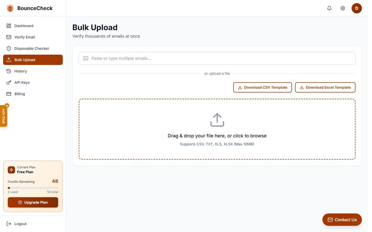 Bulk Upload page with the paste field highlighted