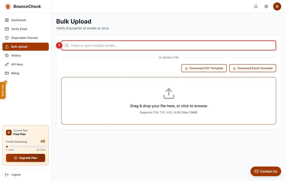 Paste field opened, ready to accept a list of emails