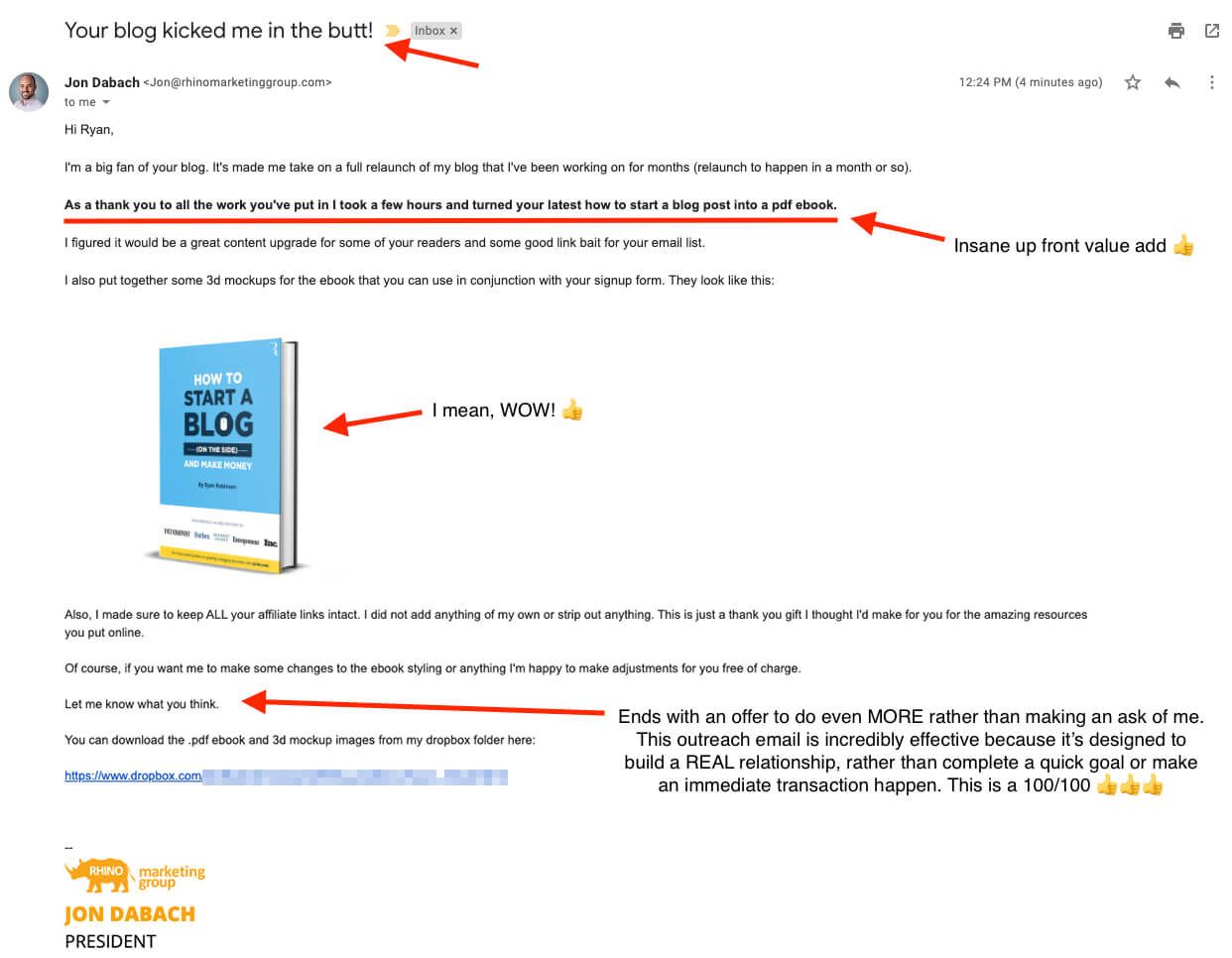 Outreach email example that provides value before asking
