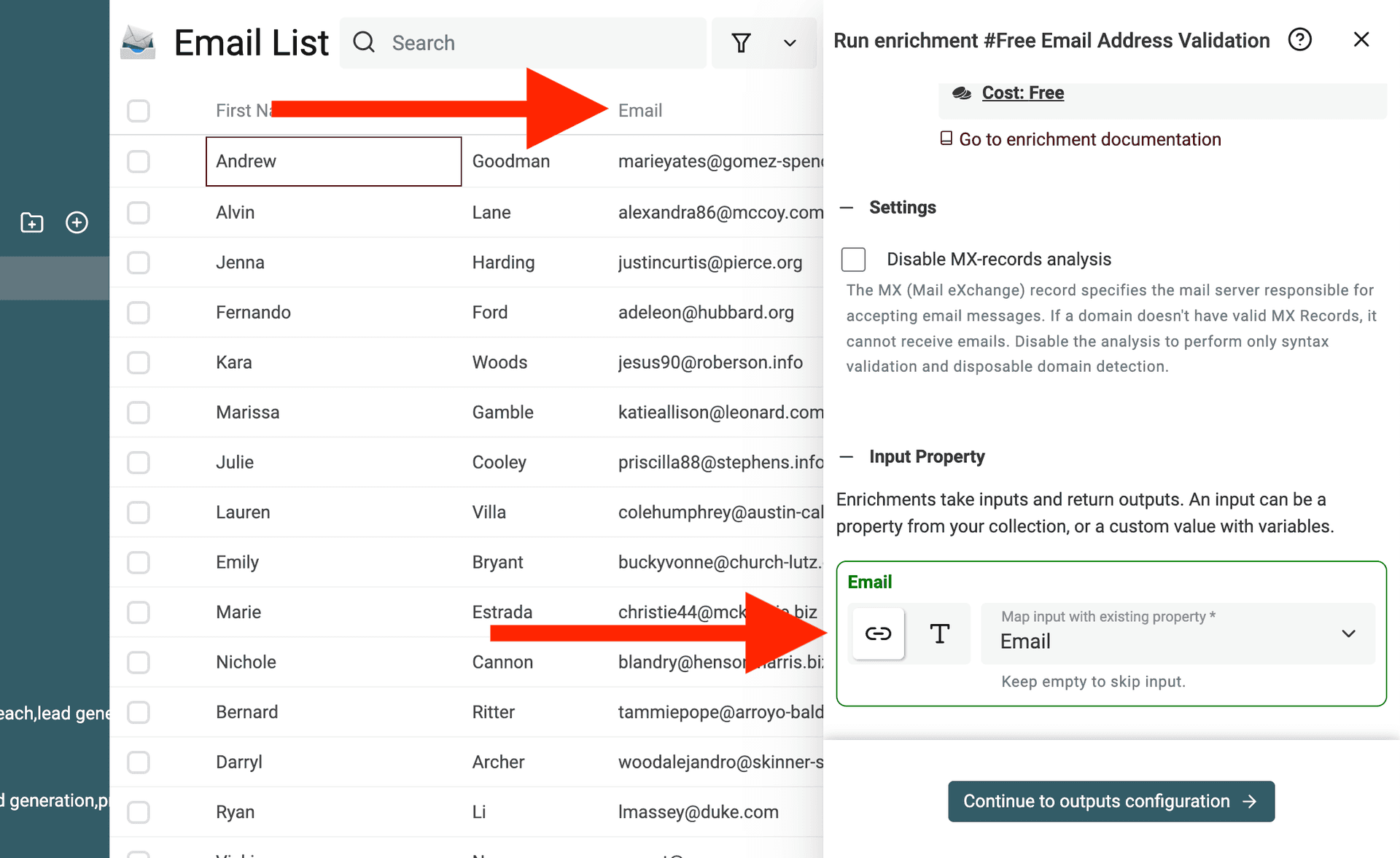 Mapping a contact list to business and personal email addresses