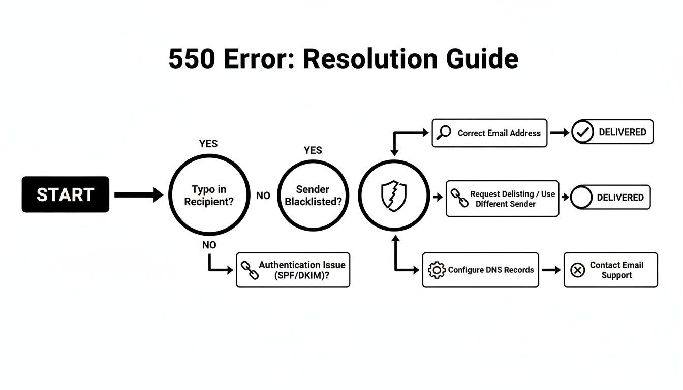 SMTP server rejecting an outbound message with a 550 permanent failure bounce