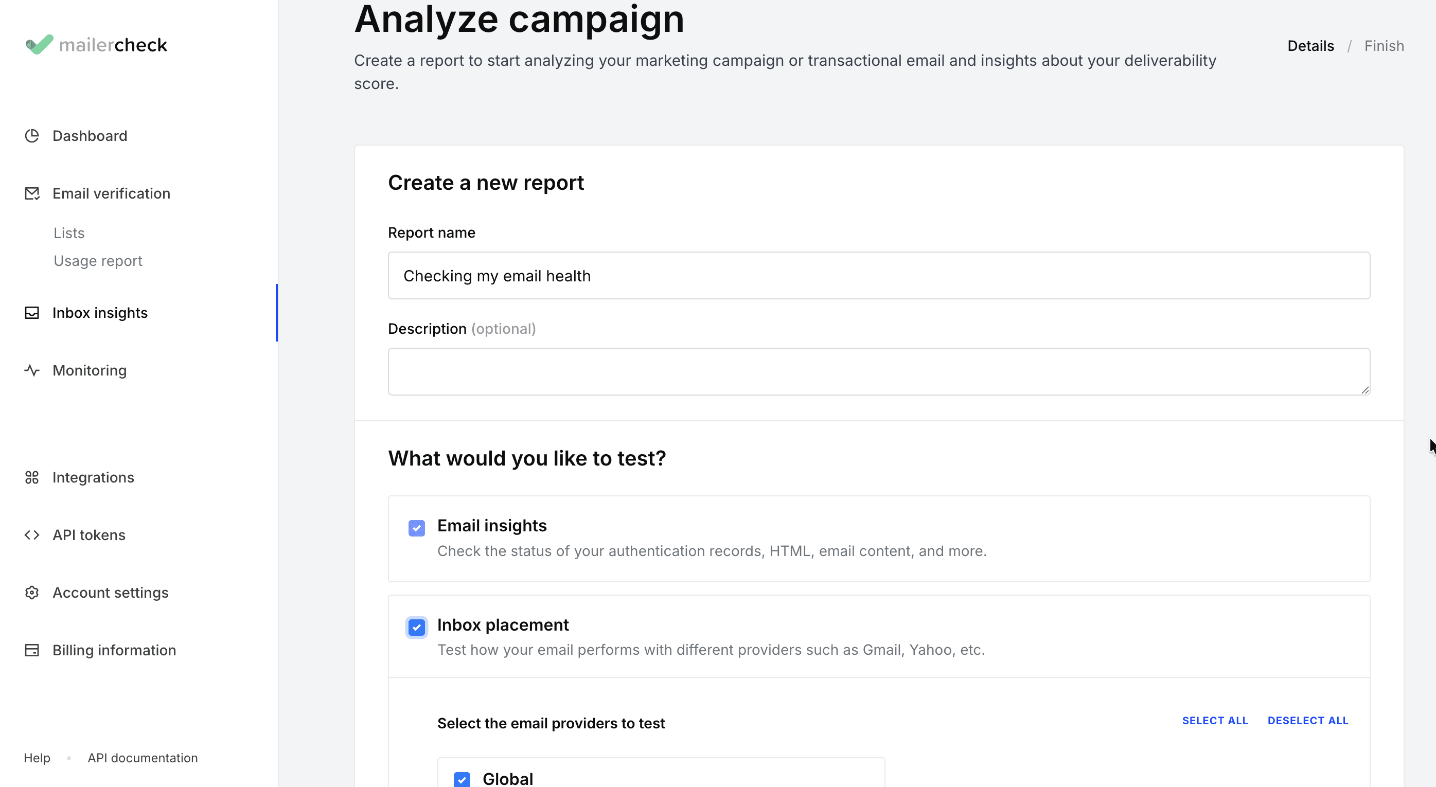Deliverability monitoring dashboard tracking bounce and complaint rates