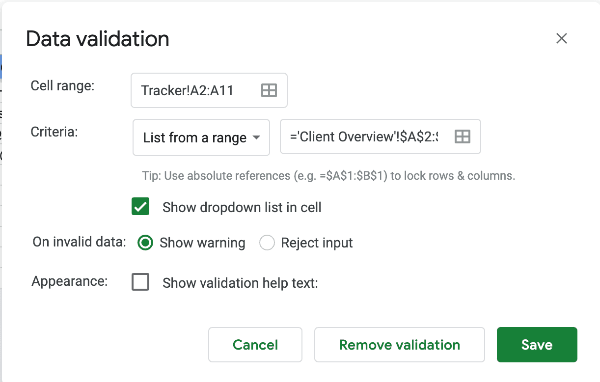 Digital PR outreach tracker tabs in Google Sheets