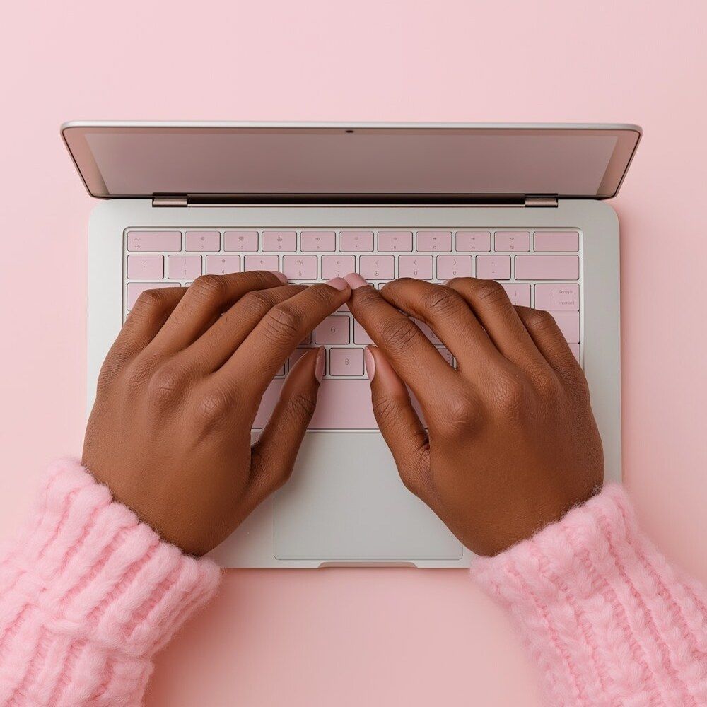 Hands typing on a laptop setting up dynamic personalization variables