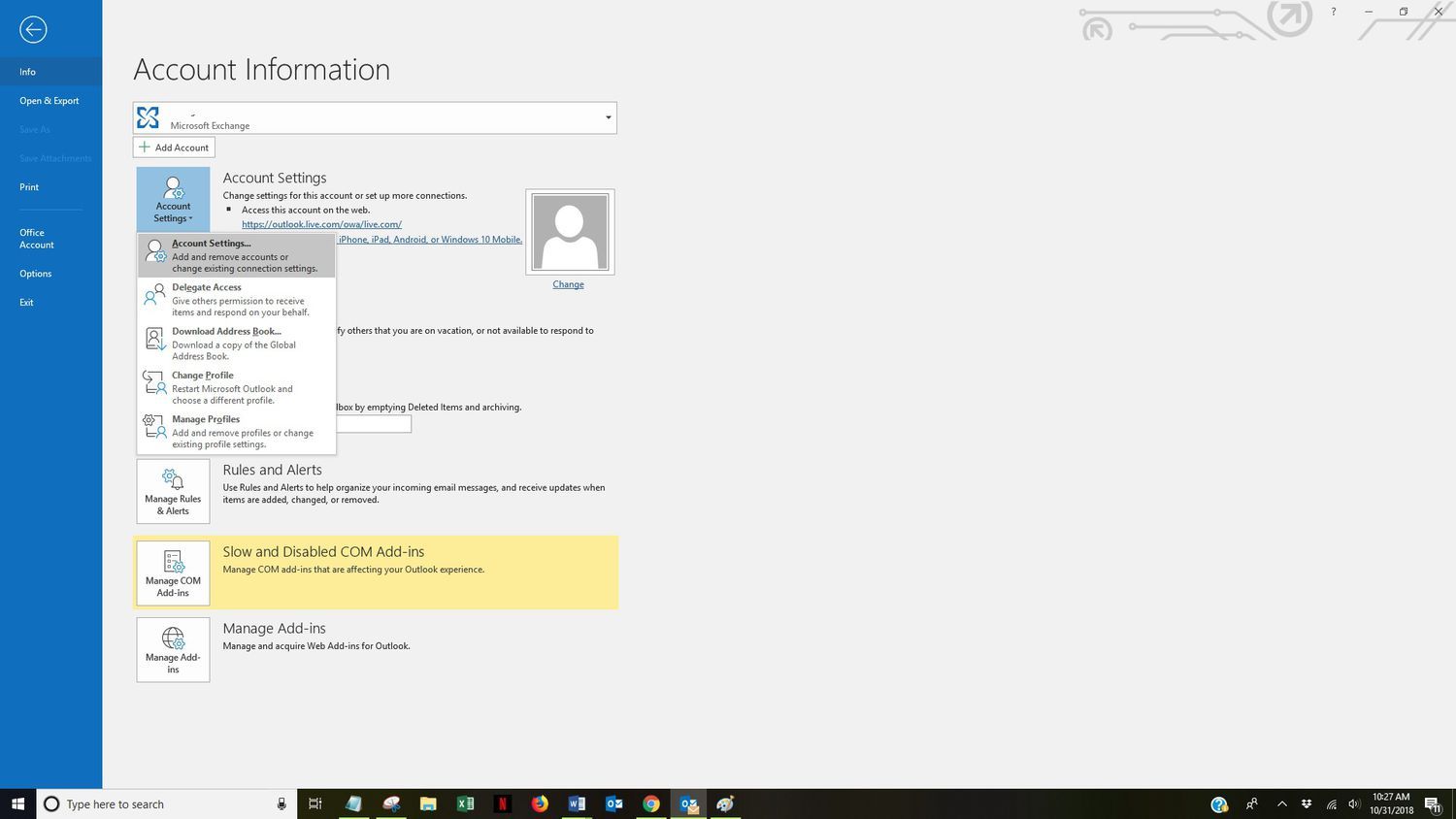 Email account settings screen showing incoming and outgoing server fields