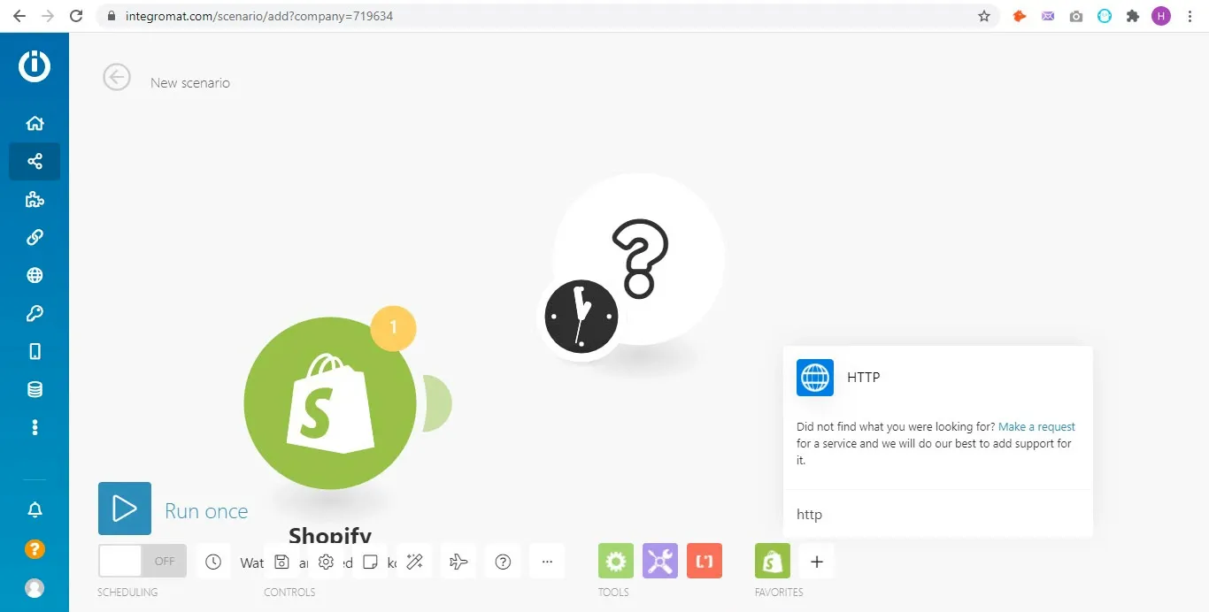 Adding the HTTP module to a Make scenario for API-based email verification
