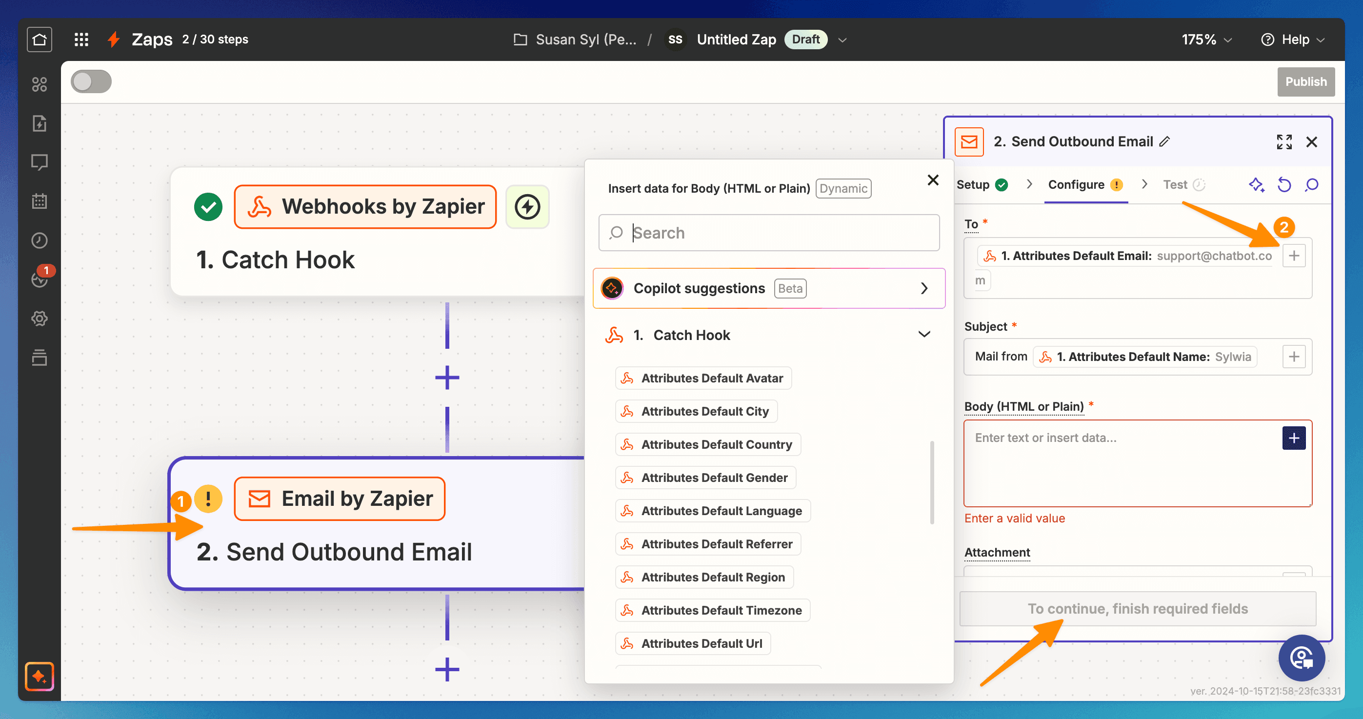 Configuring an email verifier action step inside a Zapier Zap