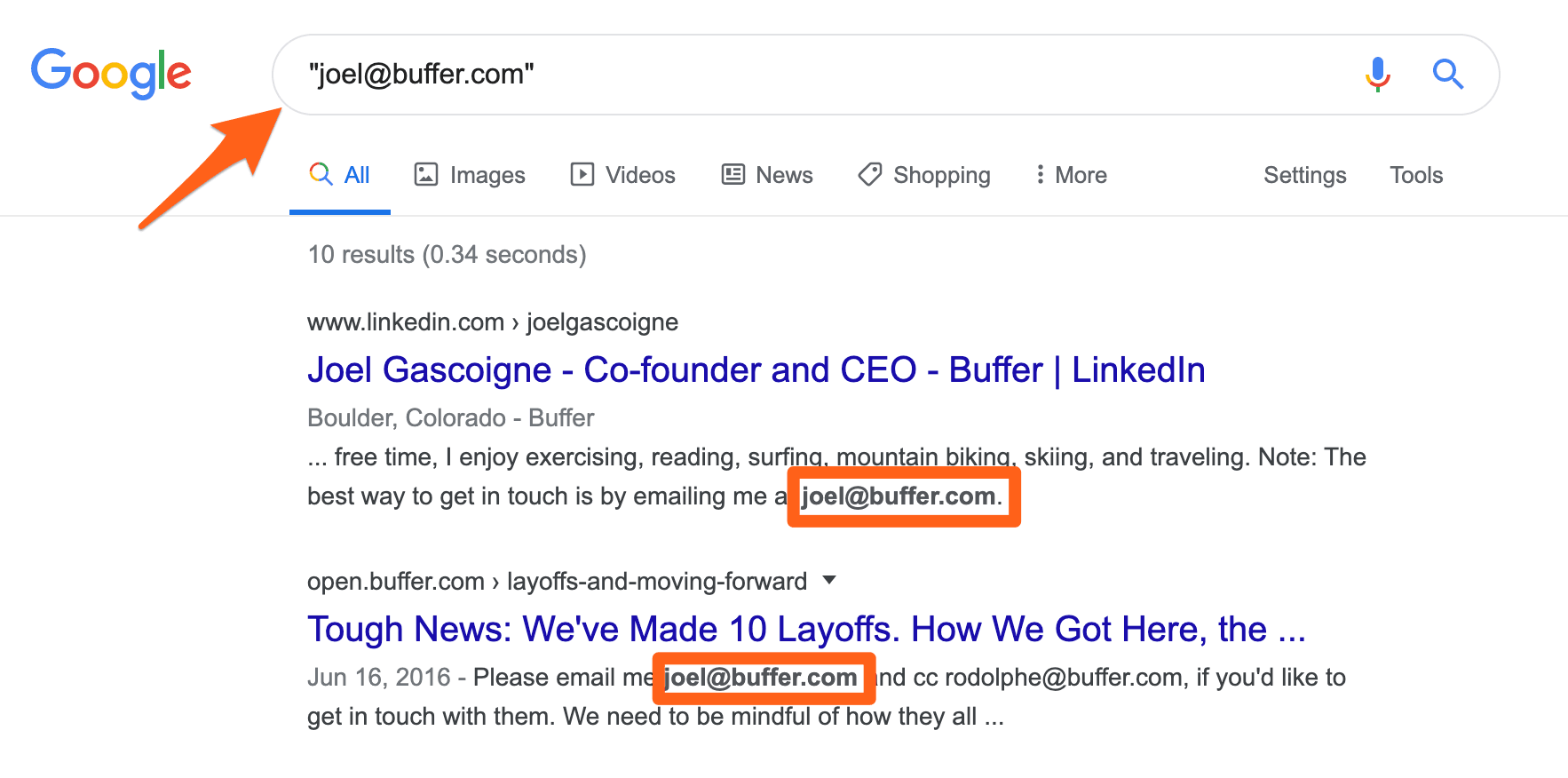 Using a Google search query to surface a publicly listed email address