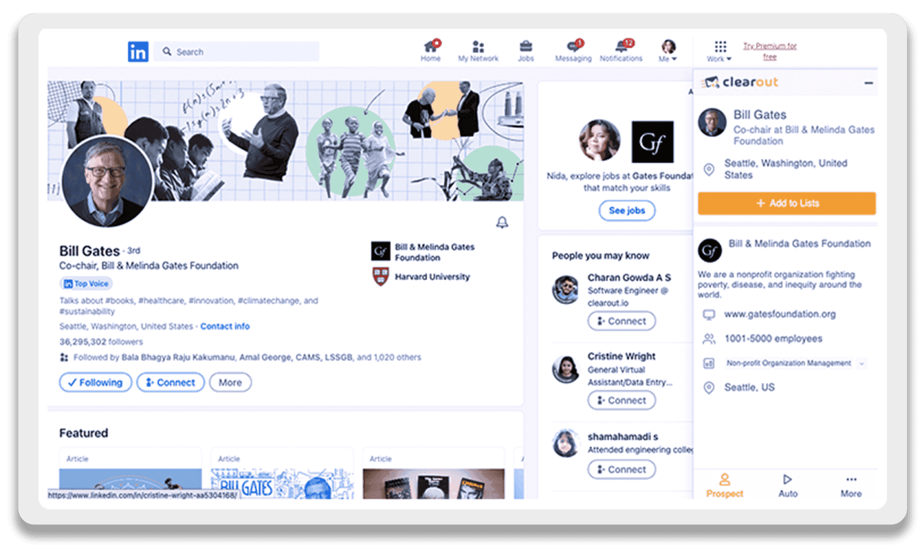 An email finder extension capturing a contact from a LinkedIn profile