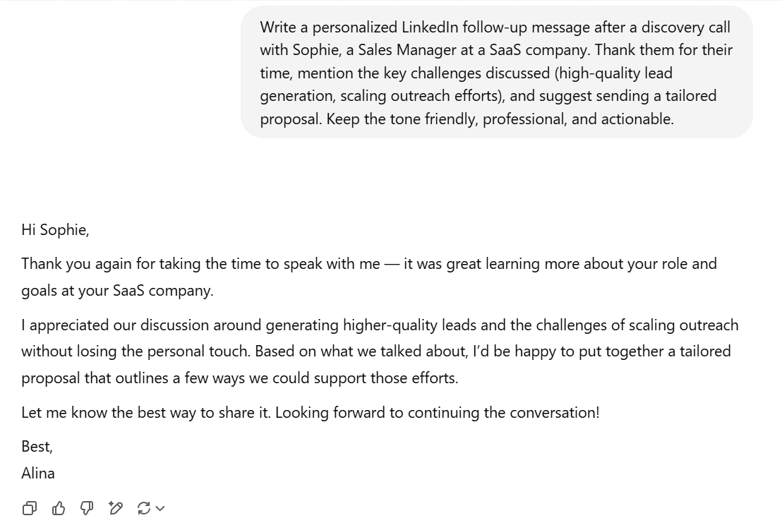 Follow-up email opening line example