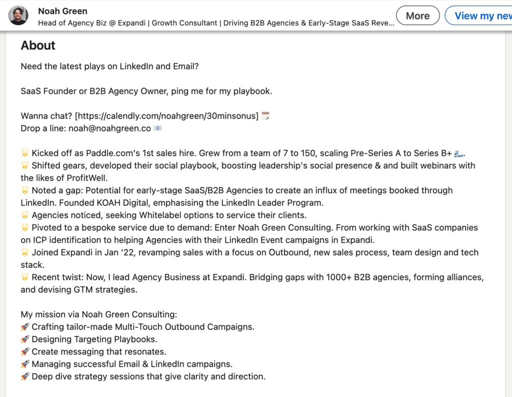 LinkedIn message opening line example