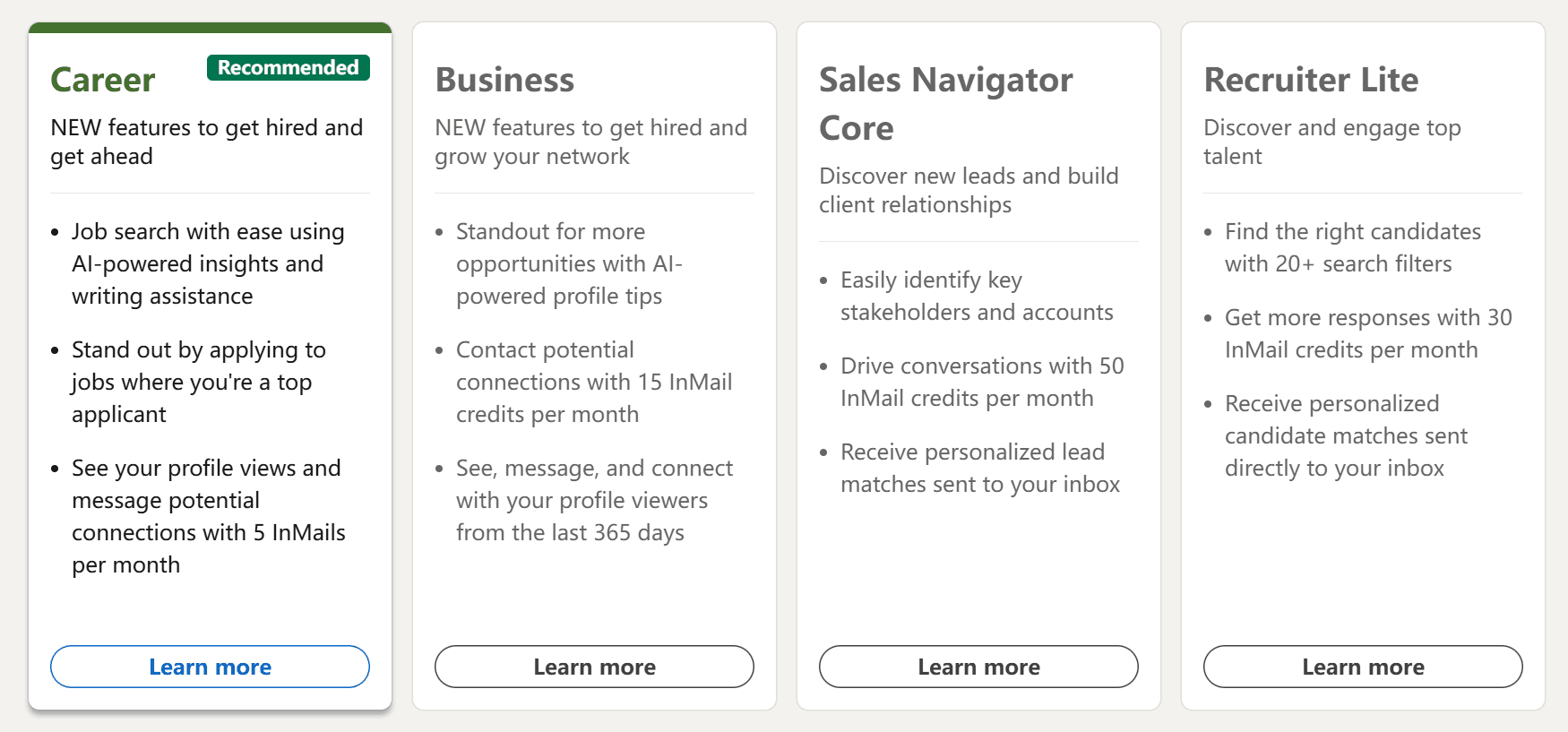 LinkedIn Premium versus Sales Navigator feature comparison