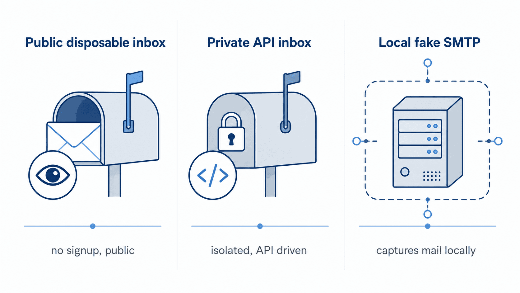 Categories of Mailinator alternatives: public disposable inbox tools versus private testing-oriented platforms