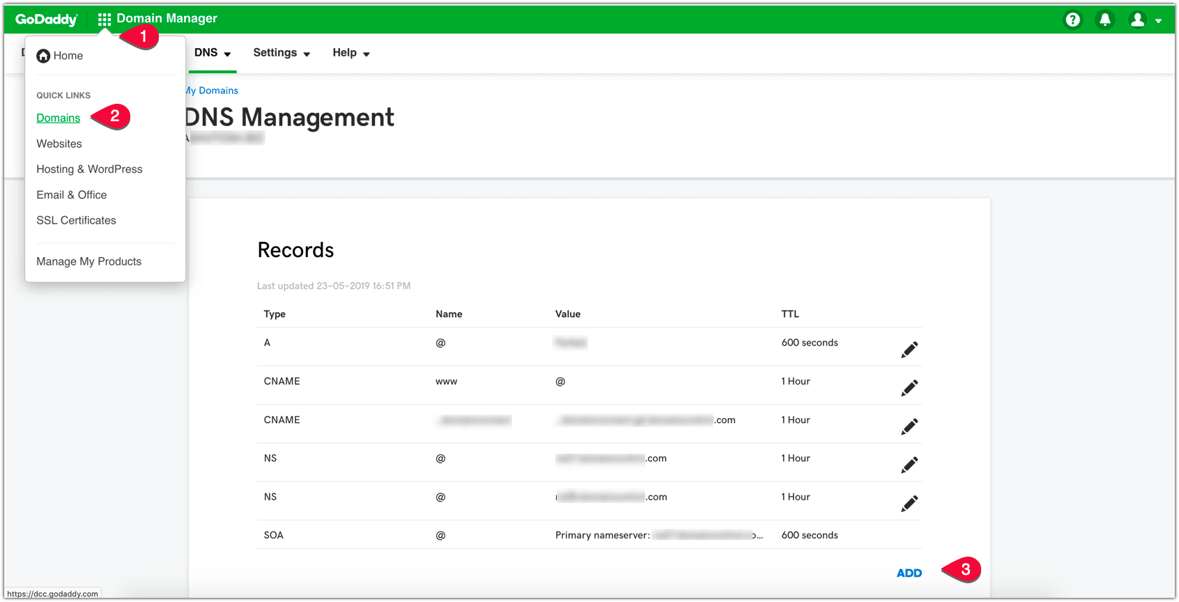 DNS settings showing an SPF TXT record entry