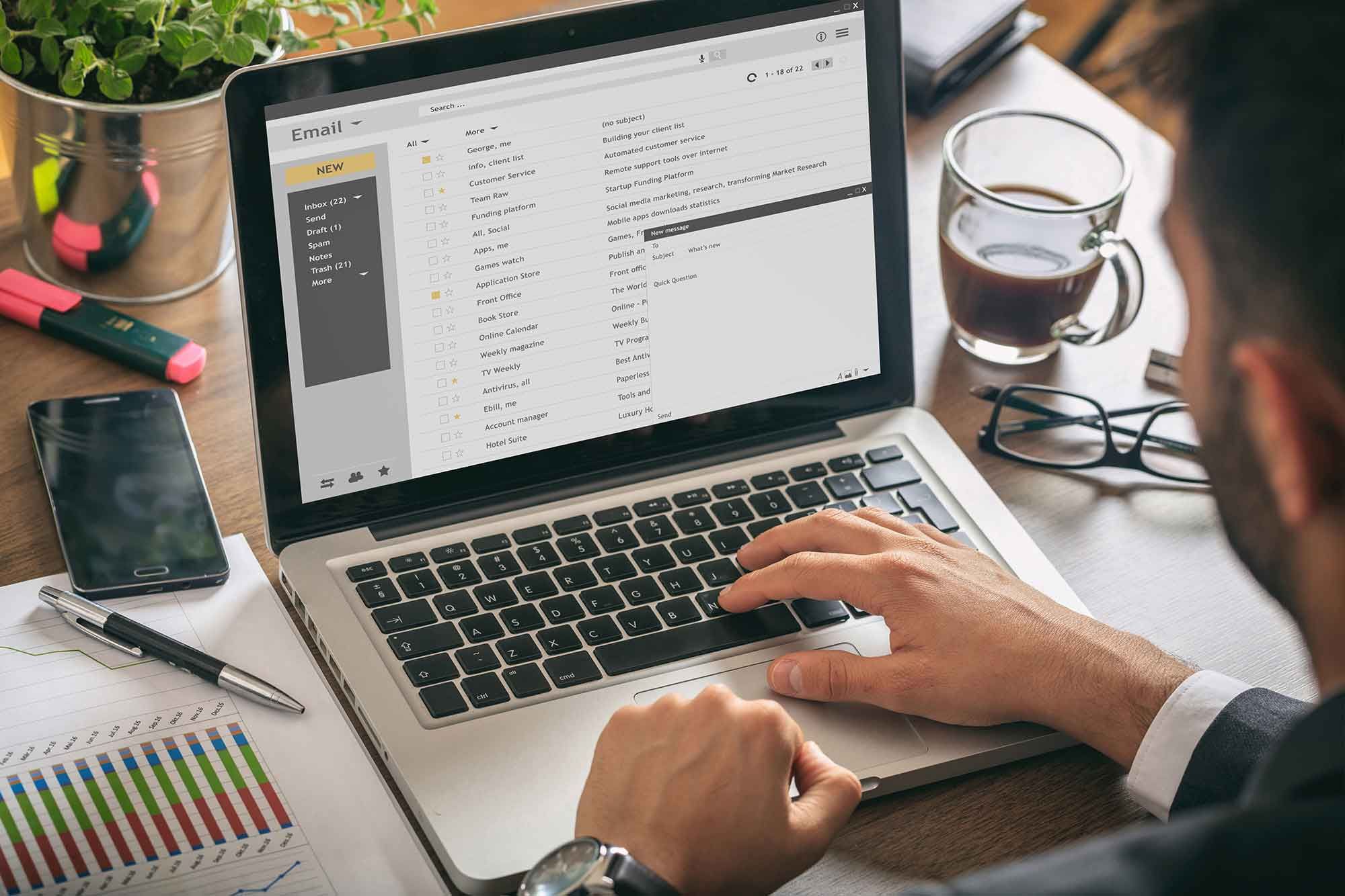 Email newsletter and message icons representing a monitored sending inbox