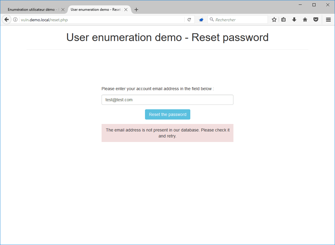 Password reset form leaking which emails are registered