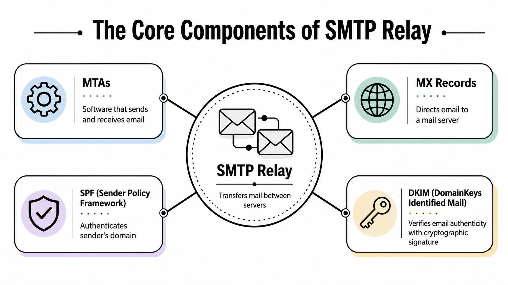 Diagram of SMTP relay configuration components