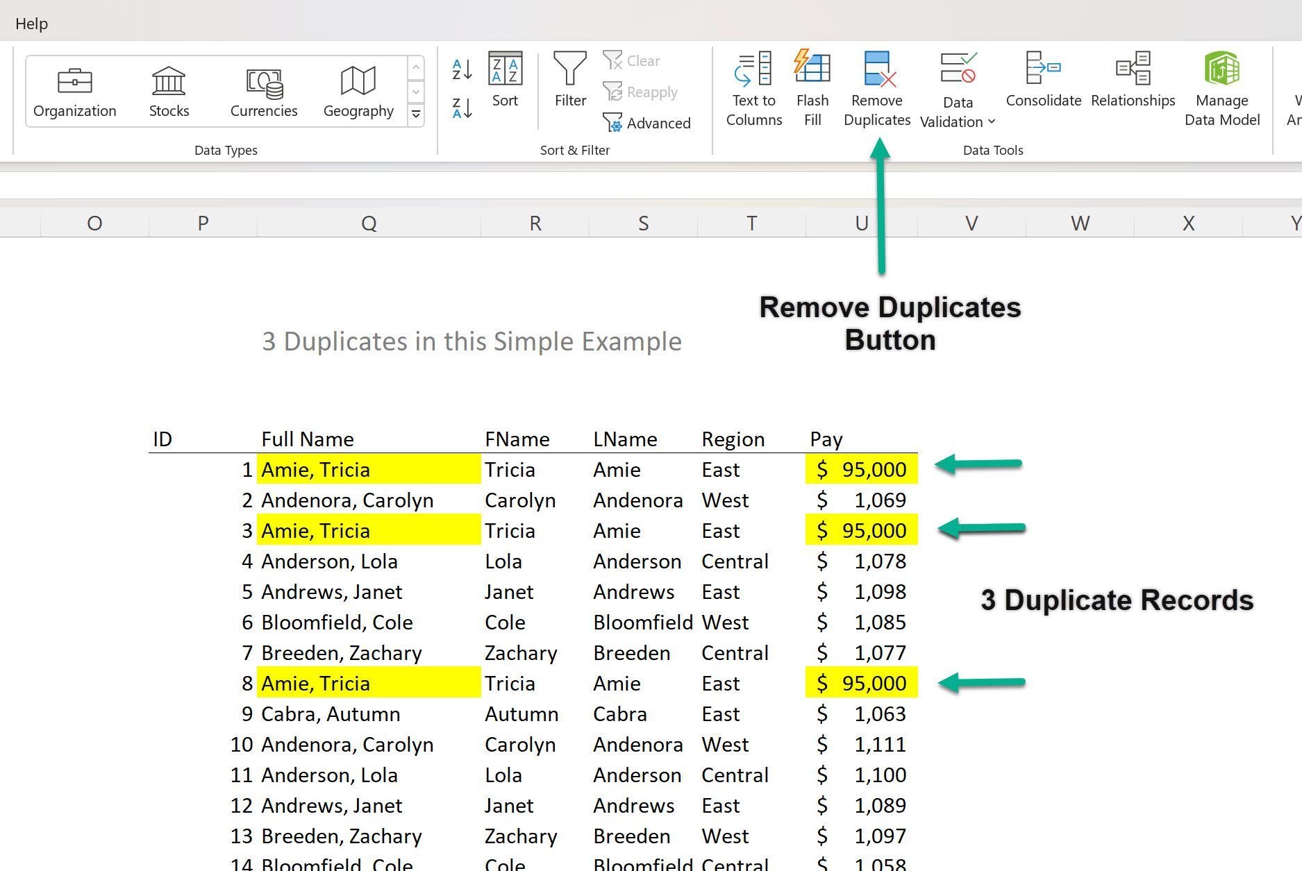 A remove duplicates button in a list tool