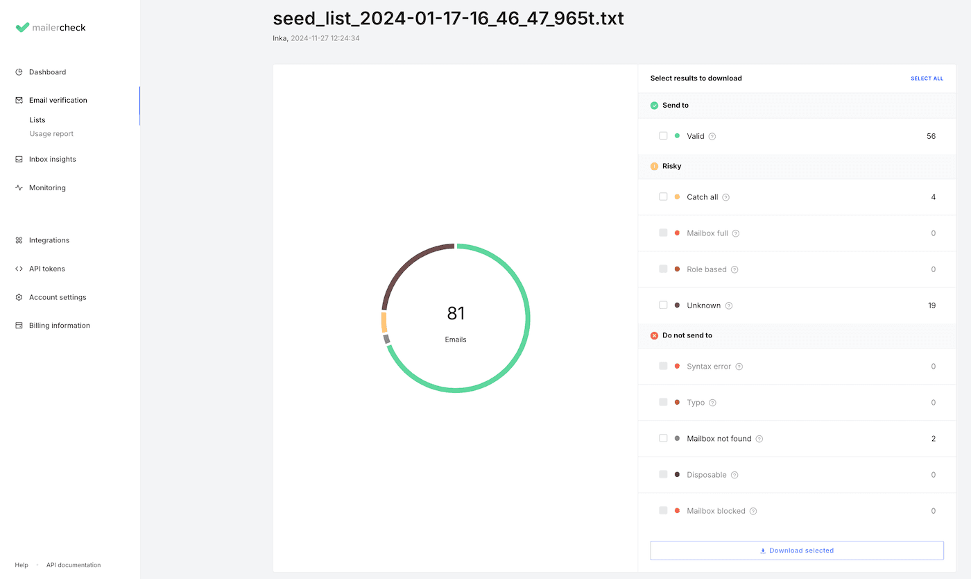 Email verifier status results mapped to SMTP codes