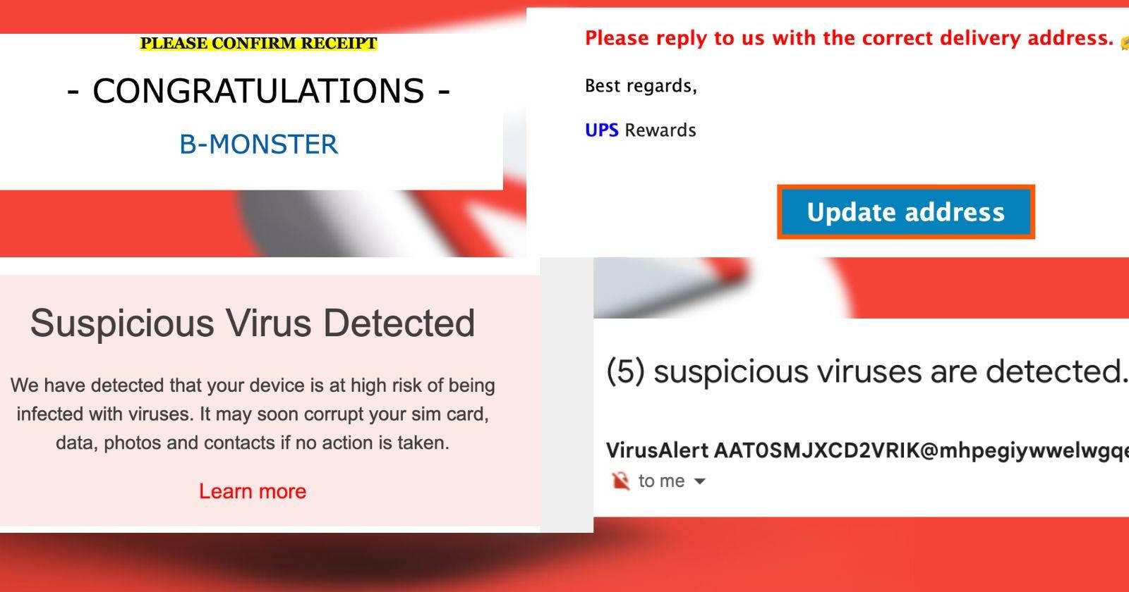Spam and phishing email attempts in an inbox